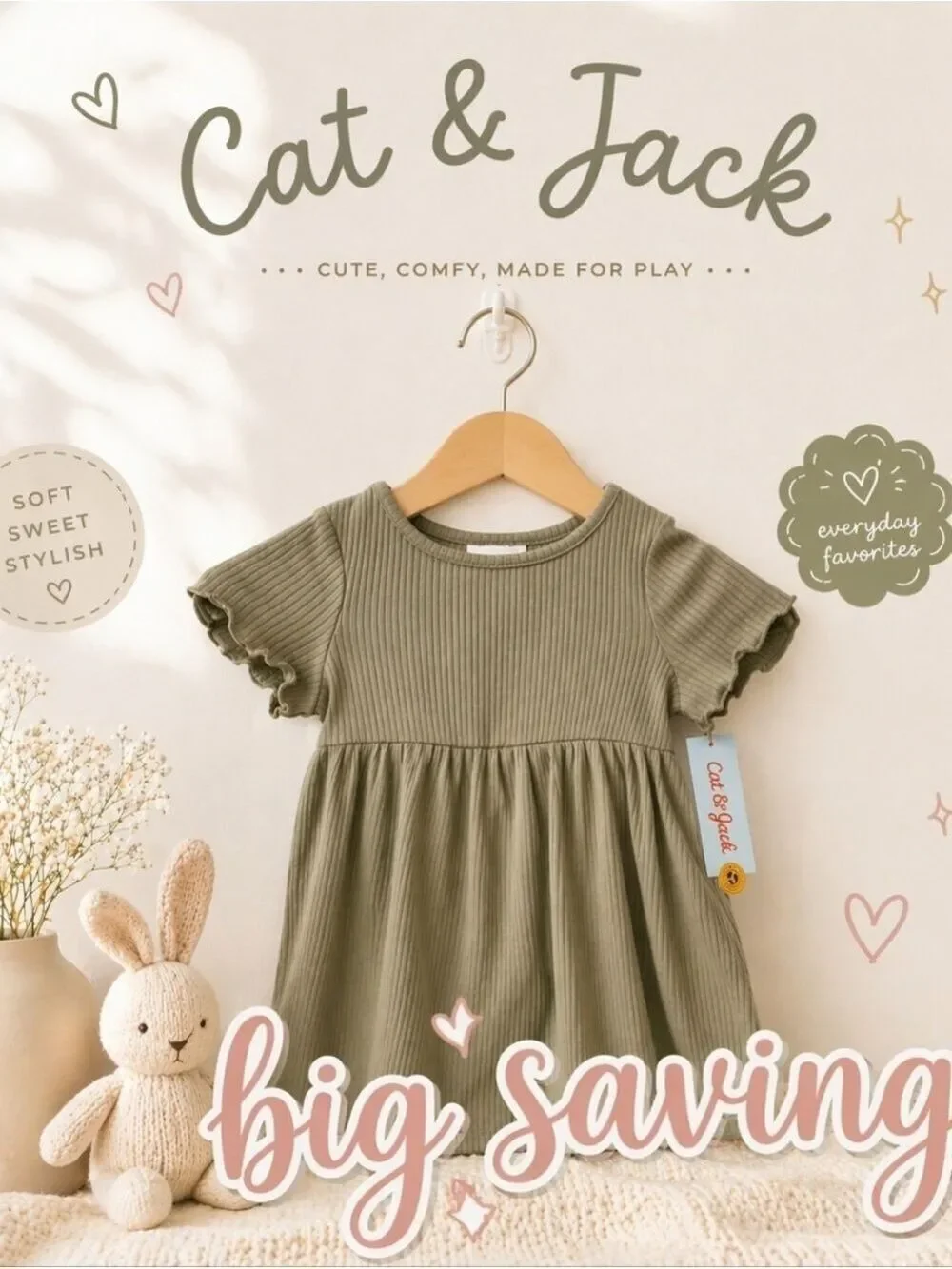 Olive Green Ribbed Dress Size 18M